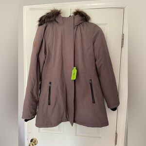 NWT Free Country Brown Winter Coat with Fur Trim